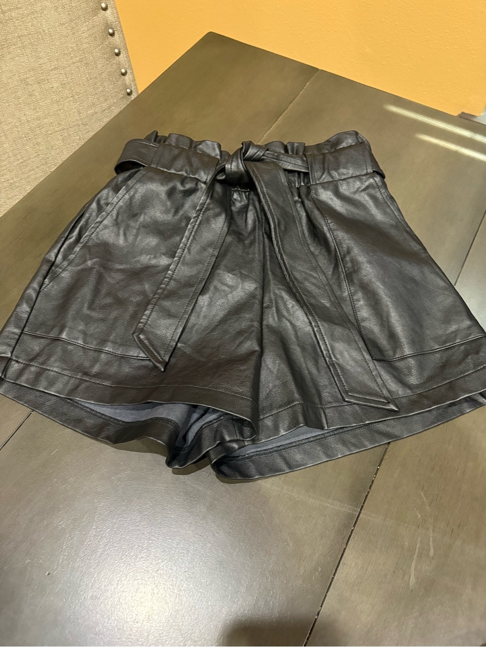 Papermoon black faux leather shorts with belt